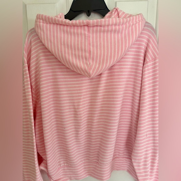 PJ SALVAGE HAPPY DAYS Pink and white Striped Hoodie and short, pajama set! - Picture 2 of 3